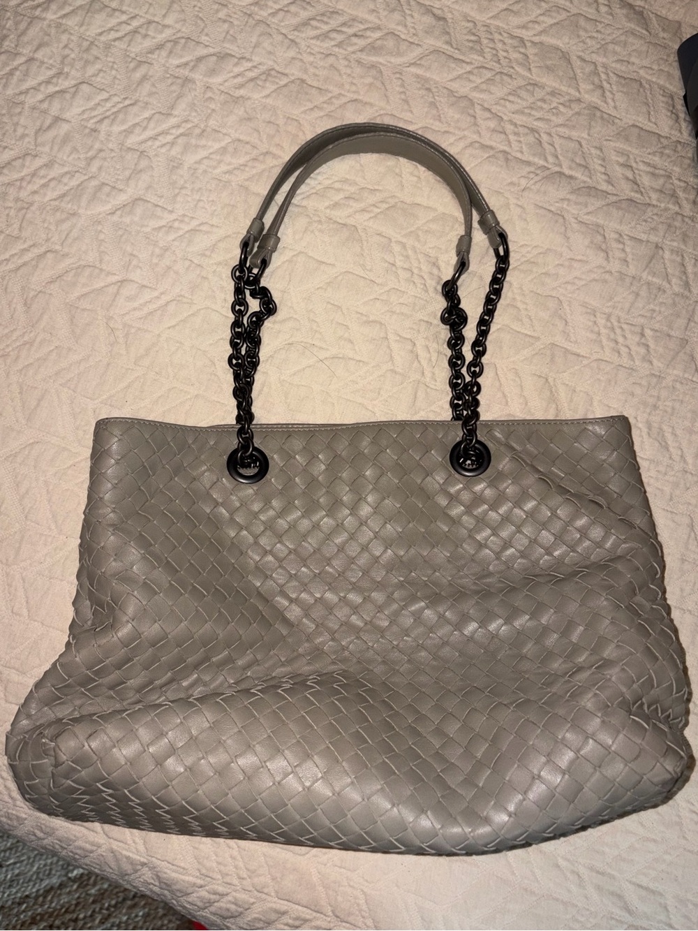 Bottega Veneta Gray Intrecciato Leather Chain-Handle Tote